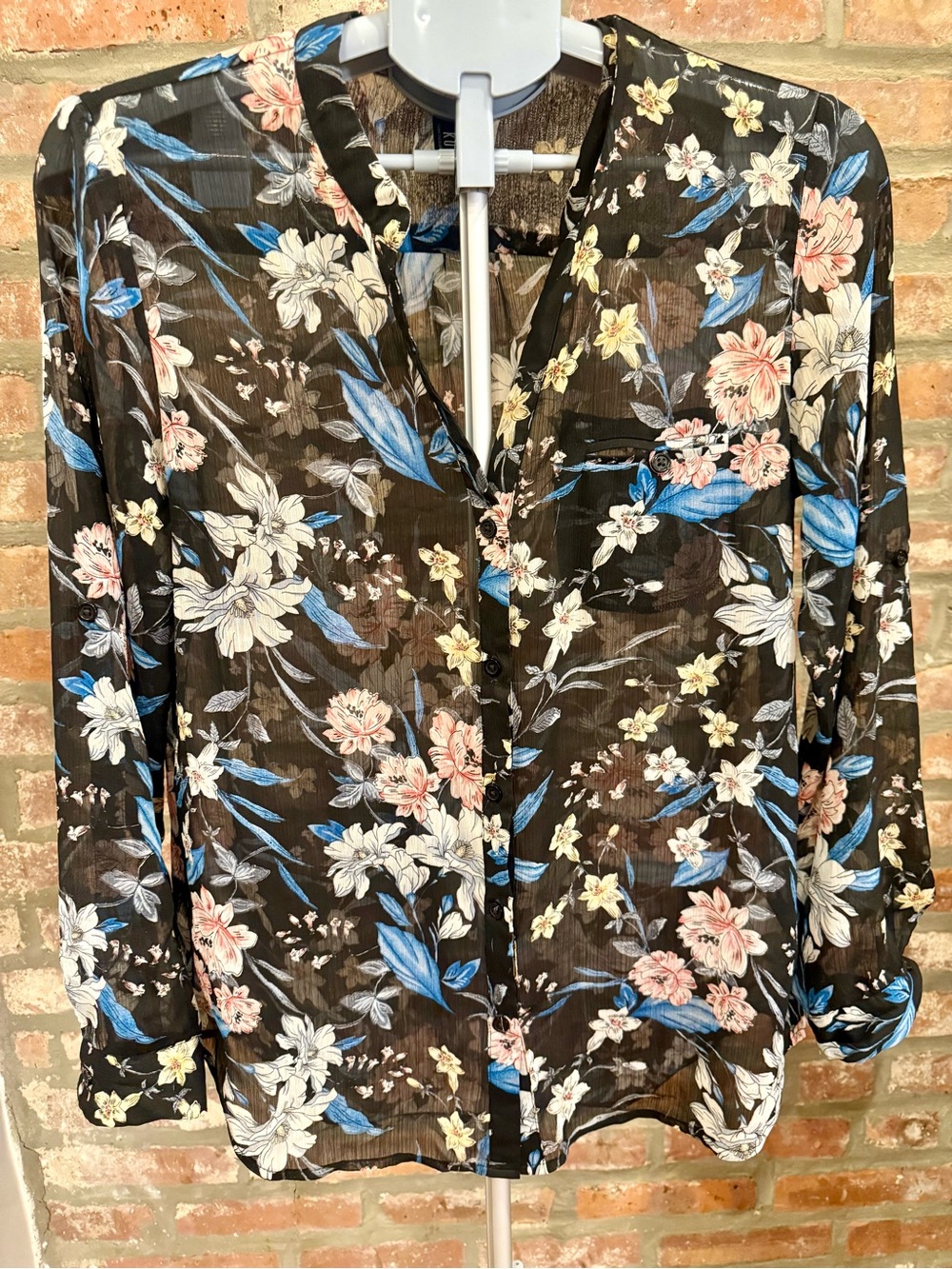 Kut From The Kloth Sheer Floral Button Down Blouse Size M